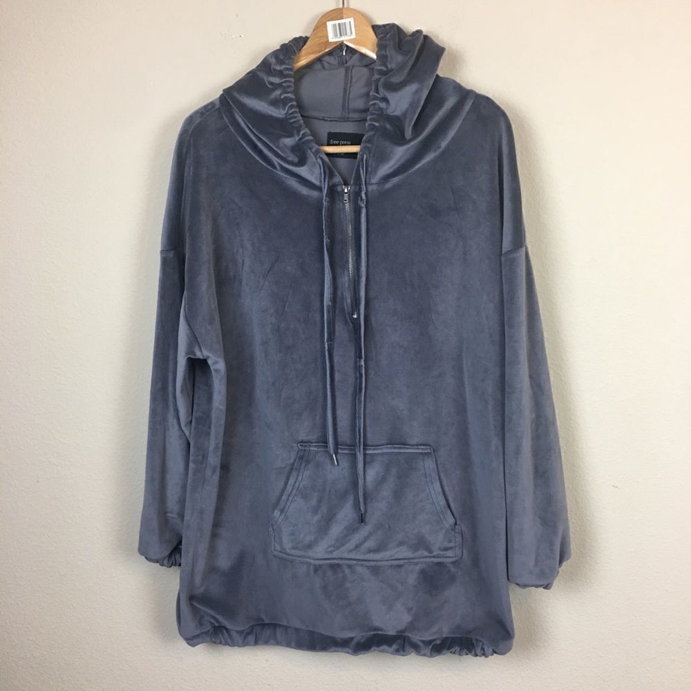 Oversized Free Press Gray Velour Hoodie- Size S